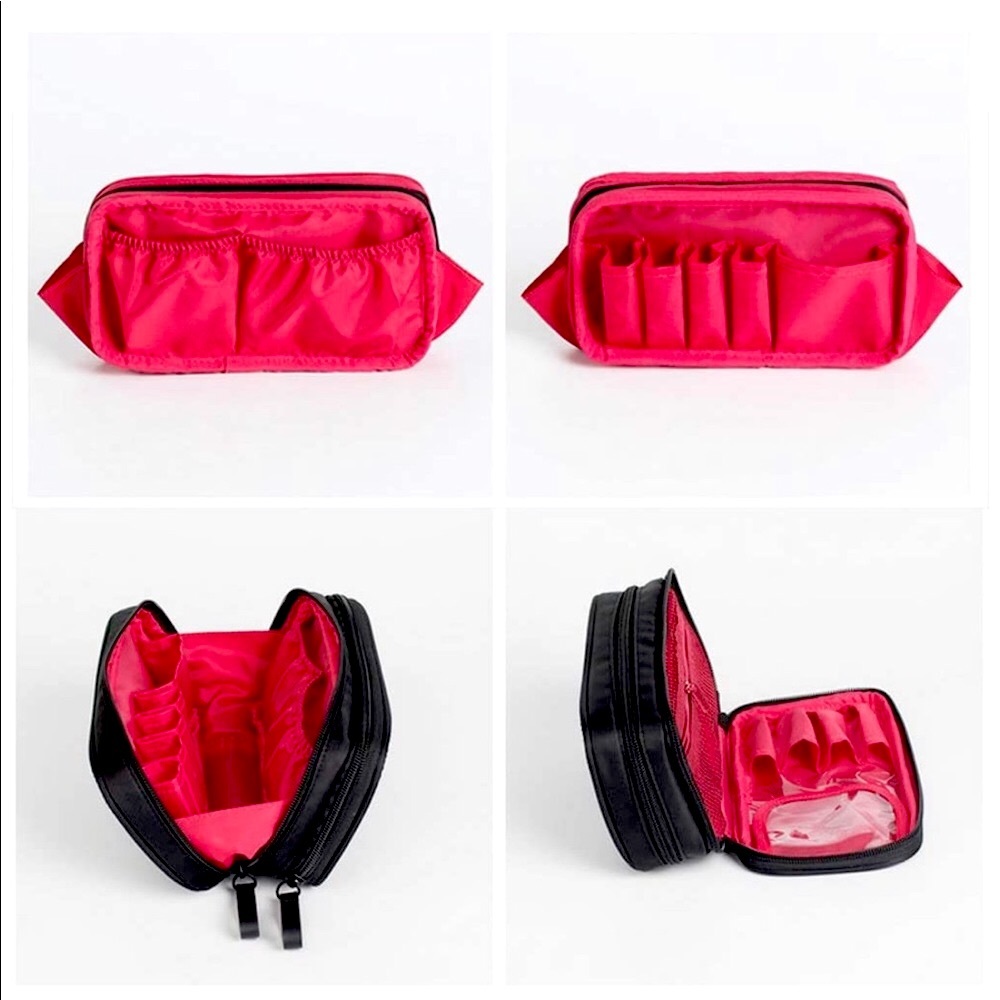 *LAST ONE* NEW Black & Hot Pink Double Zippered Side Nylon Cosmetics Travel Bag - Picture 2 of 8